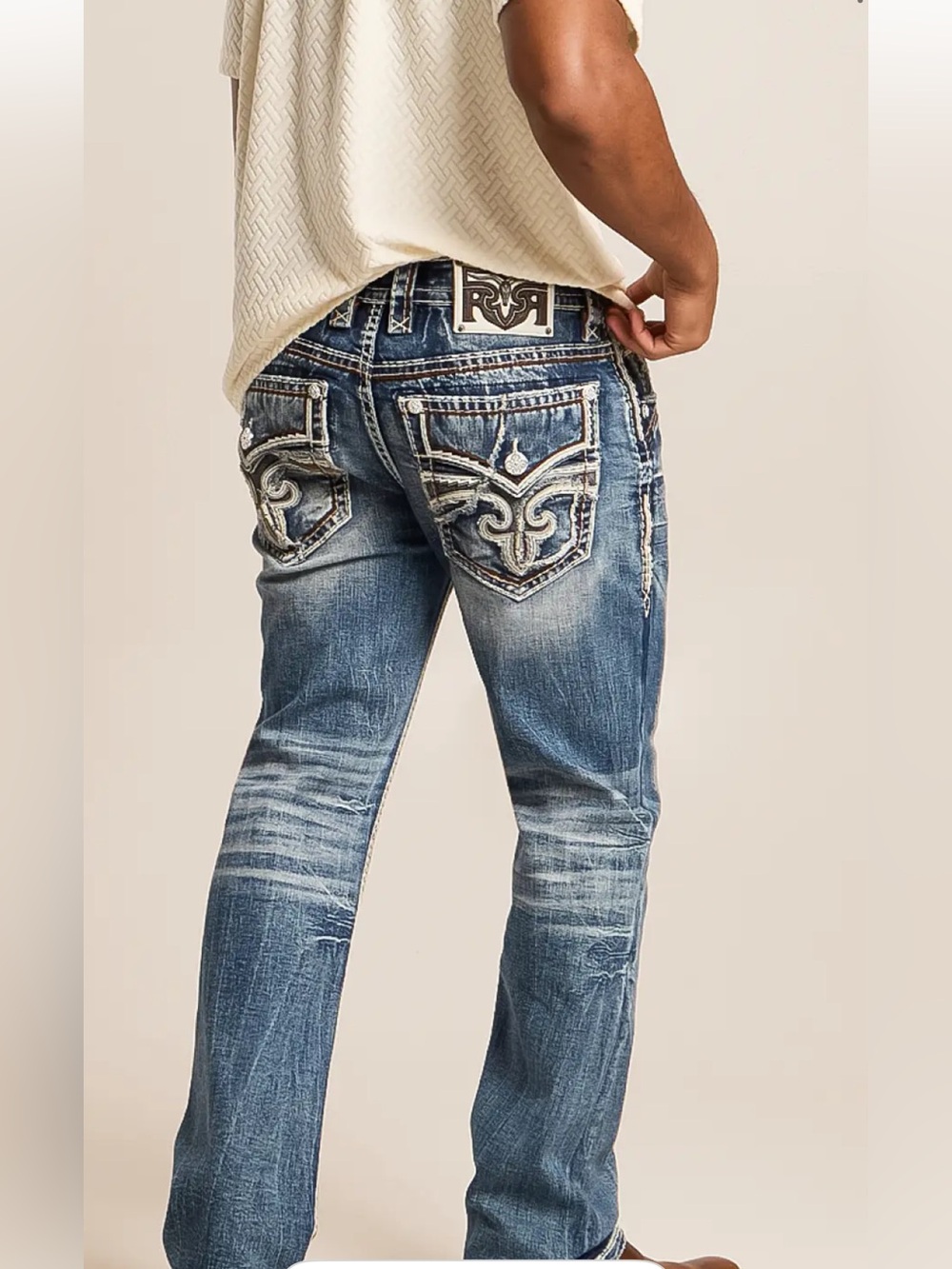 Tristan men Dark Blue Embroidered Pocket Skinny Jeans